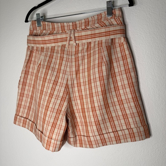 Jonathan Simkhai Shorts Prisha Plaid Belted Lined Cream Orange Size 4 - Picture 5 of 7